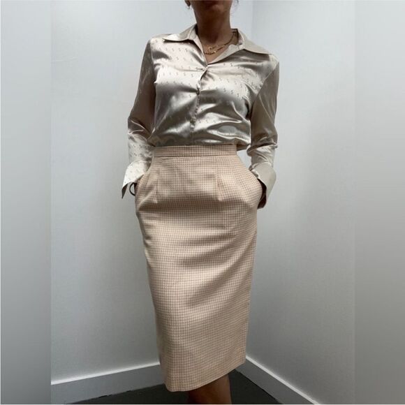 RARE Christian Dior 80's Vintage Pink Houndstooth Two Piece Skirt Blazer Set S - Picture 6 of 15